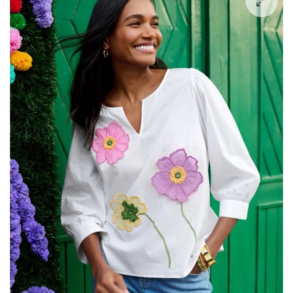Talbots - NWT - White Blouse with Colorful Floral Design